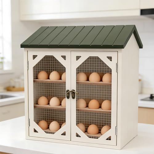 Red Shed 13.5 in.Chicken Coop Egg Storage-Egg Organizer Countertop.Tiered Wooden Egg Storage Cabinet with Mesh Doors