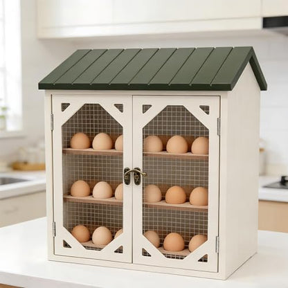 Red Shed 13.5 in.Chicken Coop Egg Storage-Egg Organizer Countertop.Tiered Wooden Egg Storage Cabinet with Mesh Doors