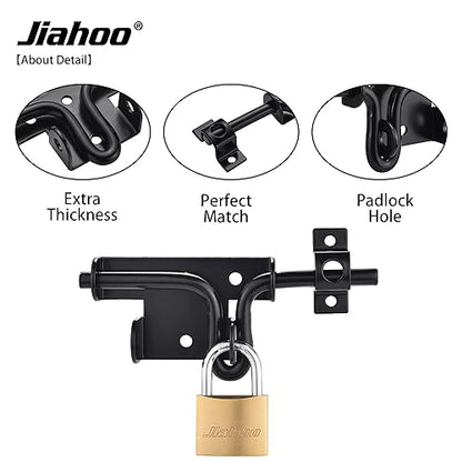 JIAHOO Door Lock Gate Latch, Heavy Duty Slide Bolt Door Lock with Brass Padlock & 3 Keys, Sliding Bolt Latch Hardware kit for Wooden Fence, Shed Door, PVC Fence, Barn Door - style: Slide Bolt Latch & Padlock