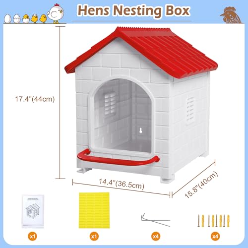 Nesting Boxes for Chicken, Plastic Single Compartment Chicken Nesting Box for Laying Eggs for Hens, Ducks and Poultry - Red - color: Red