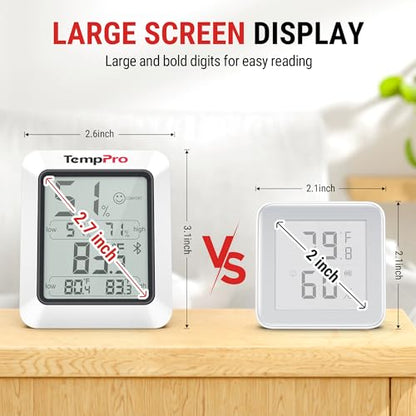 TempPro Hygrometer Thermometer for House, Bluetooth Room Indoor Greenhouse Thermometer Monitor Up to 260FT, Backlit Humidity Meter Temperature Sensor with 2-Year Data Export(Previously ThermoPro) - size: Bluetooth