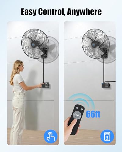 20" Wall Mounted Fan with Thermostat, Oscillating Outdoor Wall Mount Fan with Remote, 1-18H Timer, 3-Speed 4750 CFM High Velocity Industrial Wall Fan for Garage, Farm, Patio, Workshop, Barn - size: 20 inch
