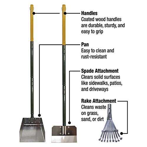 Four Paws Stainless Steel Long-Handled Dog Pooper Scooper Rake, Spade, & Pan 3 Piece Set, Pet Waste Pickup Tool, 38" x 10" - size: Large, 9.5" x 10" x 38", style: Rake, Spade & Pan
