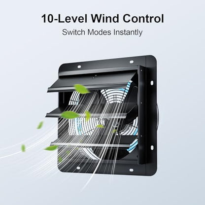 GROWNEER 14 Inch Shutter Exhaust Fan with Temperature Humidity Controller, 1700 CFM Remote Control Attic Fan, 10-Speed Adjustable Wall Mount Vent Fan for Green House, Garage, Shed, Attic - style: 14 Inch with Temperature Humidity Controller
