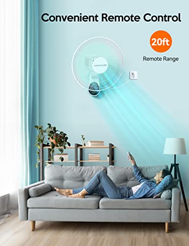 VAGKRI Wall Mount Fan, 16 Inch Wall Fans with 5 Blades, 5 Speeds, 8 Hour Timer, 90° Oscillating Quiet Fans with Remote for Home Office Bedroom Living Room Garage (White) - color: White