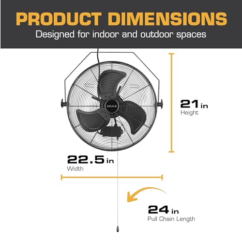 MULE 20 Inch Wet-Rated Outdoor Wall Fan XL, Plug-In Mount with Adjustable Omni-Reach Arm and 3-Speed Quiet Motor, Matte Black