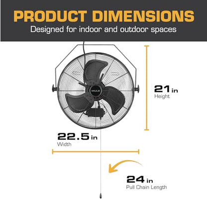 MULE 20 Inch Wet-Rated Outdoor Wall Fan XL, Plug-In Mount with Adjustable Omni-Reach Arm and 3-Speed Quiet Motor, Matte Black
