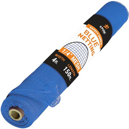 Xpose Safety Construction Safety Netting – 4' x 150', 1/4" Mesh Scaffold Safety Net, Temporary Material Roll, Visibility Fence, Heavy-Duty Fire Retardant, Blue - color: 4) Blue, size: 4' X 150' – 1/4" Mesh