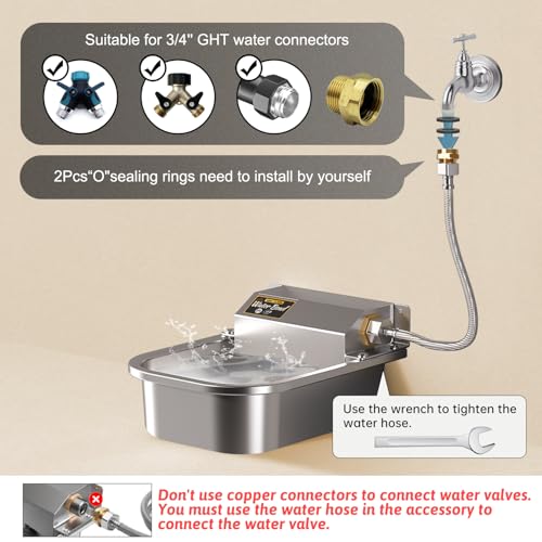 Automatic Water Dispenser for Dogs, 3L Stainless Steel Dog Water Bowl Dispenser, Automatic Water Feeder for Chicken & Livestock, Outdoor Auto-Fill Water Bowl Fit 3/4'' GHT Faucet, Easy Clean