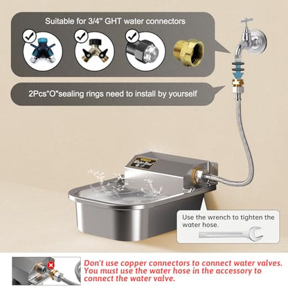Automatic Water Dispenser for Dogs, 3L Stainless Steel Dog Water Bowl Dispenser, Automatic Water Feeder for Chicken & Livestock, Outdoor Auto-Fill Water Bowl Fit 3/4'' GHT Faucet, Easy Clean