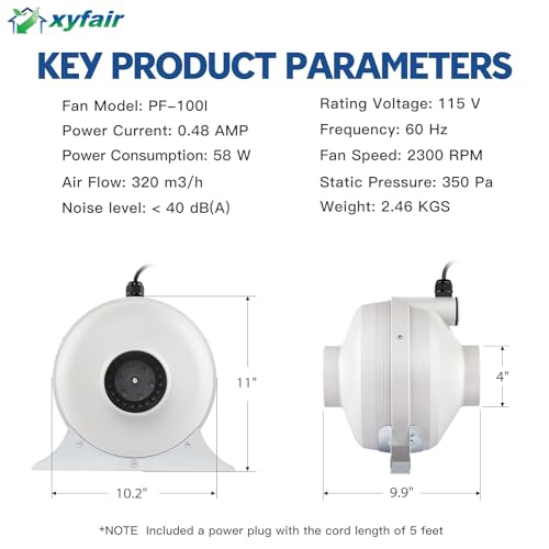 PF-100 | Radon Mitigation Fan 4" 190CFM | Waterproof Duct Fan (Indoor/Outdoor)