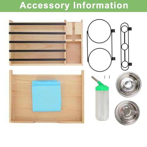 Rabbit Hay Feeder, 4 in 1 Wood Guinea Pig Hay Feeder Bunny Hay Holder with Litter Box 500ml Water Bottle 2 Food Bowl Small Animals Stuff for Cages for Chinchillas Hamster Dwarf Rabbit Ferrets