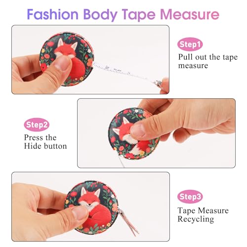 Retractable Mini Tape Measure, Auto-Retract, Premium Leather Tape Measure, Dual-Sided Ruler, Ideal for Fabric Cutting, Body Measurements, and Handicrafts (Red Fox) - color: Red Fox
