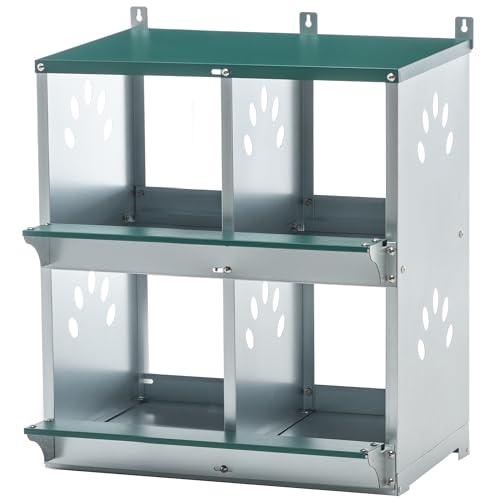 Chicken Nesting Box – 3/4/6/8-Room Metal Poultry Laying Box with Rollaway Egg Collection, Wall-Mounted Or Freestanding, Easy Assembly, Green(4 Holes)