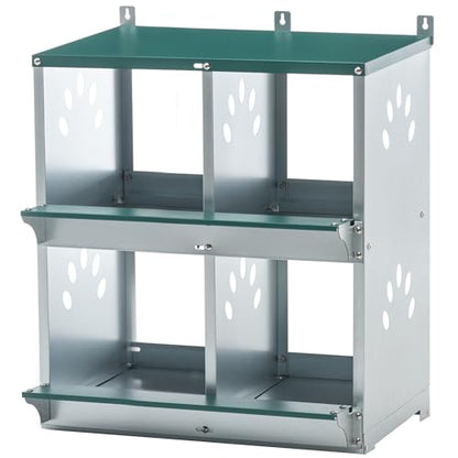Chicken Nesting Box – 3/4/6/8-Room Metal Poultry Laying Box with Rollaway Egg Collection, Wall-Mounted Or Freestanding, Easy Assembly, Green(4 Holes)