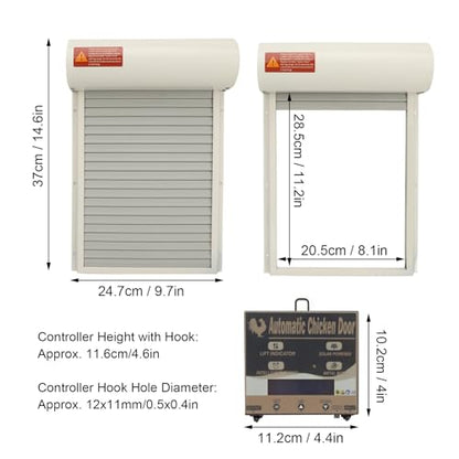 Solar Powered Chicken Coop Door, Automatic Electric Poultry Door Opener with Timer and Remote Control for Home and Farm Use (White) - color: White