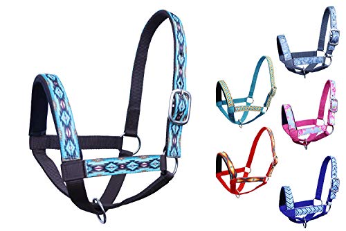 Double Layer Heavy Duty Padded Overlay Printed Nylon Cow Halter - 6 Month Warranty - color: Blue Aztec and Black, size: Medium (Calf)