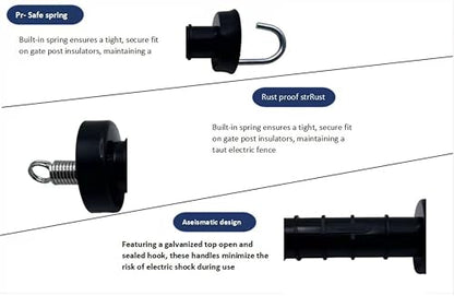 6-Piece Plastic Electric Fence Gate Handle Insulators, Gate Connectors, Electric Fence Wire Handles, Heavy-Duty Electric Fence Insulators with Spring-Loaded Gate Handles