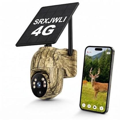Solar Camouflage Camera Trail 4G Cellular and WiFi Models Available Night Vision Motion Activated Waterproof Hunting for Deer Game Wildlife Backyard Outdoor Field Monitoring App Control(4G) - color: 4G