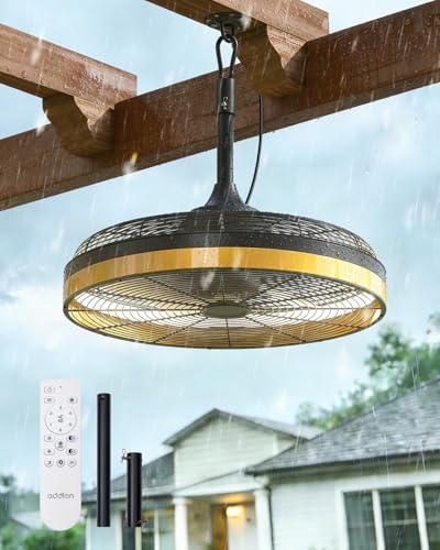 addlon Outdoor Ceiling Fan with Light for Patios, 20 inch Black Waterproof Gazebo Fan Remote&APP Control,6 Speeds 3CCT Dimmable,DC Motor, Plug in Ceiling Fan with Hook Hanging for Pergola Porch Canopy - color: Black