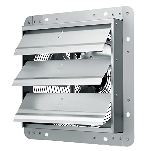 VEVOR 12'' Shutter Exhaust Fan, High-speed 1000 CFM, Aluminum Wall Mount Attic Fan with AC-motor, Ventilation and Cooling for Greenhouses, Garages, Sheds, Shops, FCC - size: 12 Inch