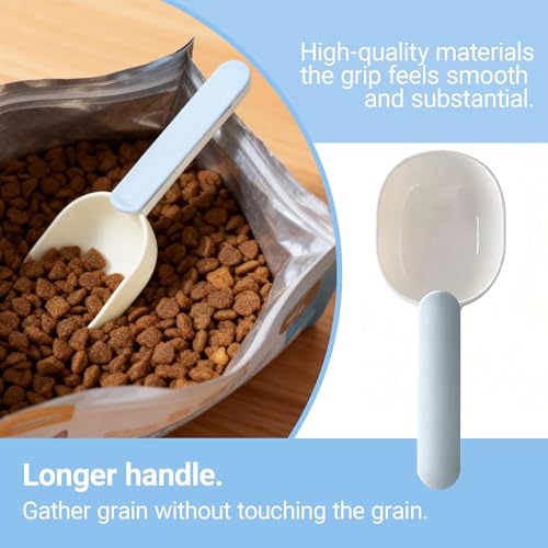 Pet Food Scoop,Cat Food Measuring Cups,Comfortable Long Handle Scoop for Dog,Cat,Ferret and Rabbit Food,Easy-Clean Food Scoop,1 Cup Size Pet Food Feeding Scoop Dishwasher Safe(White Blue)
