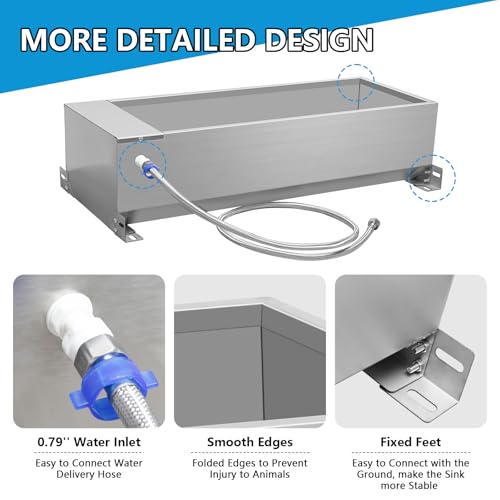 Automatic Livestock Water Trough Large Capacity Self Filling Dog Waterer Tank Animal Drinking Water Bowl with Float Valve Metal Water Trough for Livestock Dog Horse Goat Pets Pig Cow Deer