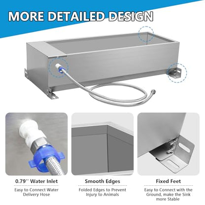 Automatic Livestock Water Trough Large Capacity Self Filling Dog Waterer Tank Animal Drinking Water Bowl with Float Valve Metal Water Trough for Livestock Dog Horse Goat Pets Pig Cow Deer