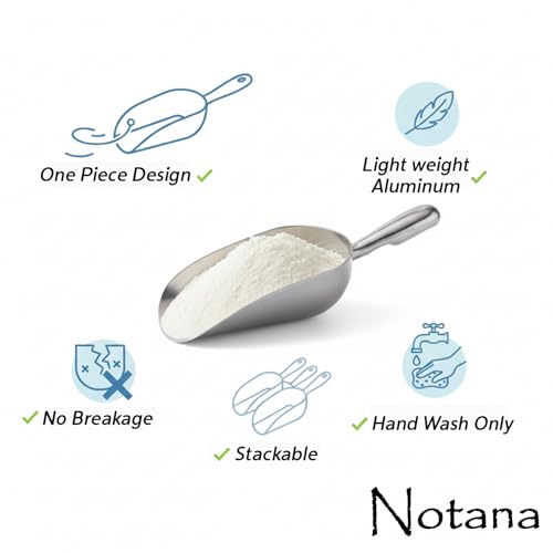 Aluminum Scoop for Ice and Flour - Metal Scooper for Canisters, Dry Goods, Sugar - Small Kitchen Food Scoop for Freezer, Ice Machine, Pet Food - Hand Scoopers