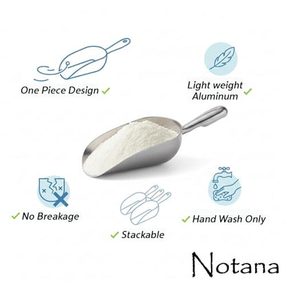 Aluminum Scoop for Ice and Flour - Metal Scooper for Canisters, Dry Goods, Sugar - Small Kitchen Food Scoop for Freezer, Ice Machine, Pet Food - Hand Scoopers
