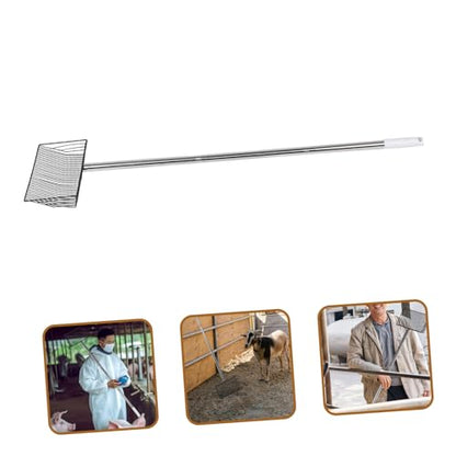 HEMOTON Coop Litter Scooper with Long Handle Heavy Duty Metal Sifting Tool for Farm Waste Cleanup for Chicken Goat Cow and Sheep Manure
