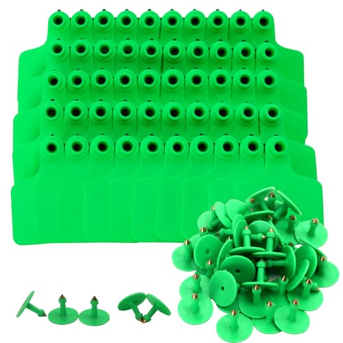 Blank Livestock Ear Tags for Cattle Cows Sheep Pig Goats, Green | 100 Pieces, TPU Material, Animal Identification - color: Green