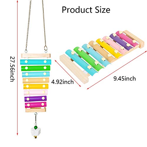Chicken Xylophone Toy for Hens Suspensible Wood Xylophone Toy with 8 Metal Keys Chicken Coop Pecking Toy with Grinding Stone (Macaron Color)