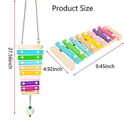 Chicken Xylophone Toy for Hens Suspensible Wood Xylophone Toy with 8 Metal Keys Chicken Coop Pecking Toy with Grinding Stone (Macaron Color)