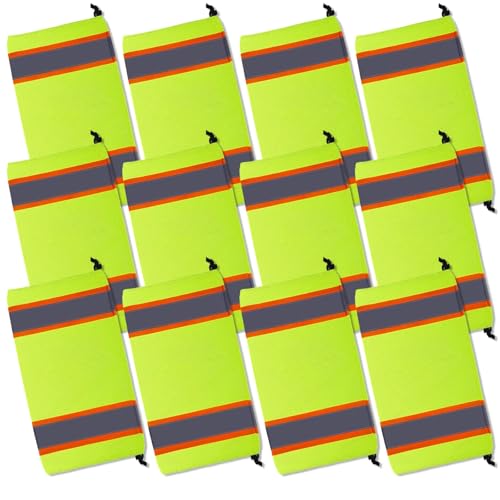 12 PCS Reflective Mesh Leg Gaiters, High Visibility Polyester Leg Gaiters, Reflective Safety Two Tone Mesh Leg Gaiter for Hiking Camping Cycling, Adjustable Drawstring Design, Fluorescent Yellow