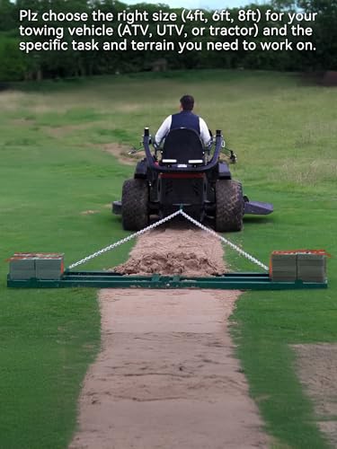 6ft Heavy Duty Drag Harrow for ATV, UTV, Tractor - Adjustable Tow Behind Leveling Rake with Weight Tray for Driveway Grader, Lawn, Field, Pasture, Food Plot Maintenance, Green(72 inch) - size: 6 ft