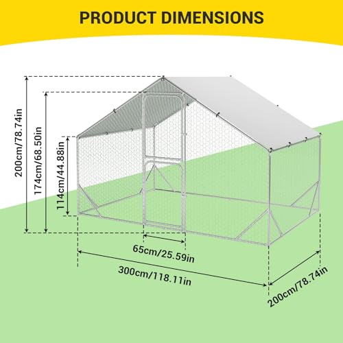 CuisinSmart Large Metal Chicken Coop, Walk in Chicken Runs with Cover for Yard, Large Chicken Coop with Double Door and Strengthen Support for Outdoor Farm Yard (6.5'L x 9.8'W x 6.5'H) - size: 118.1"L x 78.7"W x 78.4"H