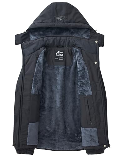 ELLSWOS Womens Winter Coats Waterproof Ski Jacket Warm Snow Jackets Windproof Windbreaker Hooded Raincoat - color: Dark Grey, size: Small