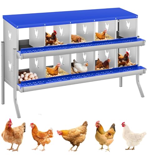 GarveeLife Chicken Nesting Box, 10 Compartments Nesting Box for Chickens, Two-Tier Galvanized Steel Chicken Egg Laying Box with Large Vented Holes Wall Mounting for Easy Egg Collection - color: Blue | 10 Compartments