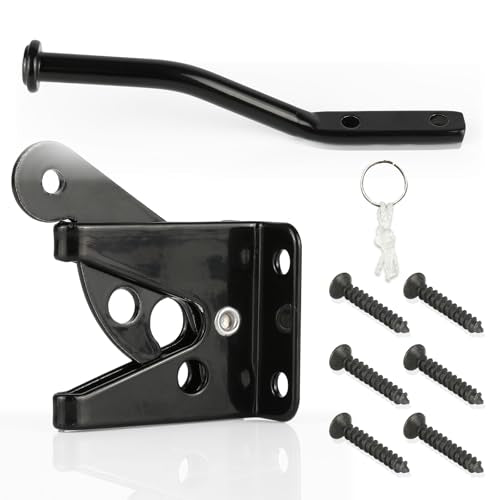 Self-Locking Gate Latch for Wooden Fence Heavy Duty, Automatic Gravity Lever Gate Latches with Longer Fasteners & Pull String for Garden, Outdoor Farm Garden Yard