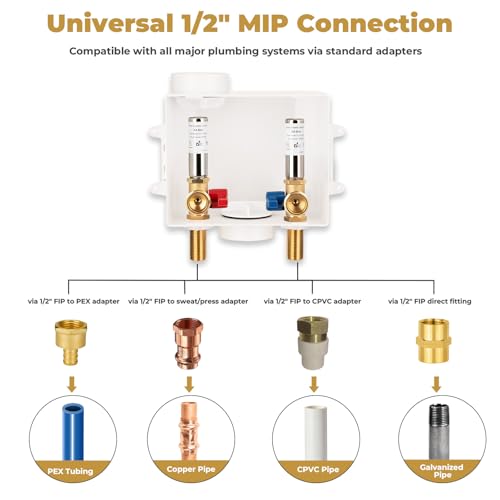 Washing Machine Outlet Box with Stainless Steel Water Hammer Arrestor, 1/2 Inch MIP&SWEAT x3/4 Inch MHT with Center Drain, Washer Faucet Recessed Box, Laundry Washer Valve Outlet Box - color: MIP&Sweat/SS Arrestor
