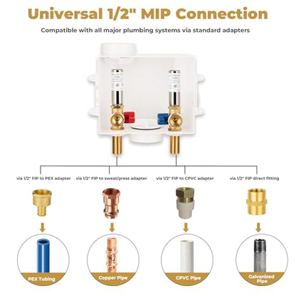 Washing Machine Outlet Box with Stainless Steel Water Hammer Arrestor, 1/2 Inch MIP&SWEAT x3/4 Inch MHT with Center Drain, Washer Faucet Recessed Box, Laundry Washer Valve Outlet Box - color: MIP&Sweat/SS Arrestor