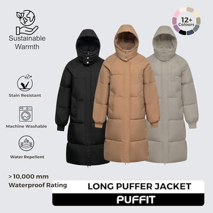 PUFFIT Long Puffer Jacket for Women,2024 Thickened Winter Coat Hooded with Deep Pockets, Ladies Warm Winter Jacket - color: Elegant Charcoal, size: Medium