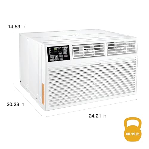 Whirlpool 8,000 BTU Through the Wall Air Conditioner, 115V, Cools up to 350 Sq. Ft. for Living Room, Bedroom, Kitchen with Dehumidifier and Remote Control, White - size: 8,000 BTU