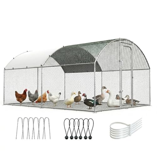 ORANLAND Large Metal Chicken Coop, 9.9x9.9x6.6ft Walk-in Chicken Runs with Cover, Dome Roof Chicken Pen with Security Lock, Outdoor Duck Rabbit Cage Poultry Pen for Backyard, Farm, Yard - size: 119.0"L x 119.0"W x 77.0"H