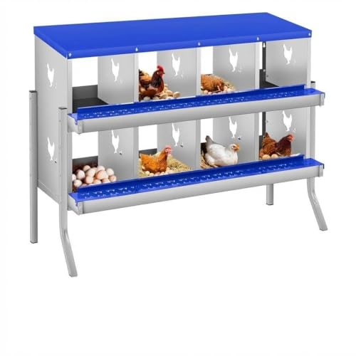 Removable Tray & Lid, Two-Tier Design - Galvanized Steel Chicken Nesting Box - 8 Compartments, Large Vented Holes, Wall Mount or Freestanding, Easy Clean - Blue, 8 Compartments ZW - color: Blue | 8 Compartments+legs