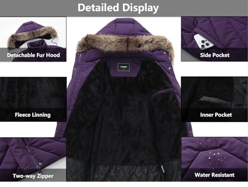 Women's Winter Coat Long Puffer Jacket - Waterproof Warm Thickened Snow Coat for Women - color: Purple, size: Small