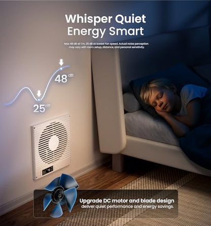 KOVIET 8" Room to Room Ventilation Fan with Remote, Quiet Reversible Through the Wall Air Transfer Fan, 10-Speed Smart Exhaust Vent, Temperature Control, ETL Certified for Bedroom, Kitchen, Laundry