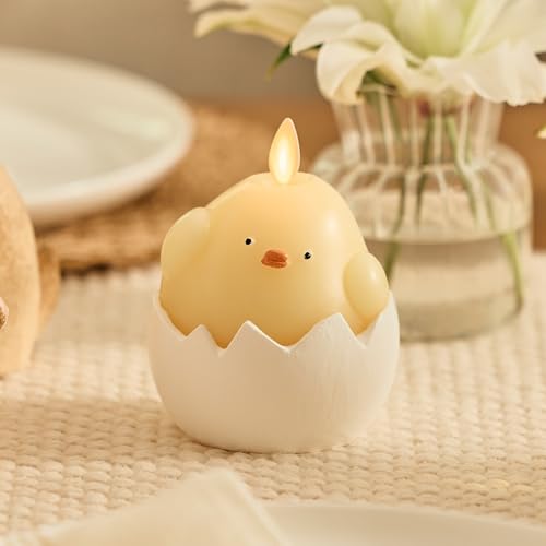 Luminara Hatching Easter Chick Candle - 3.3" x 4.3" - Flameless Real-Flame Holiday-Inspired Decor - AA Batteries - Flickering LED Flame - color: Yellow