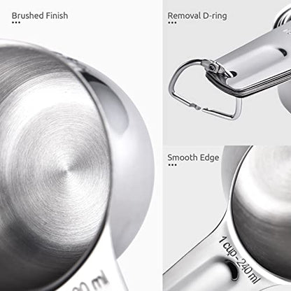 Measuring Cups: U-Taste 18/8 Stainless Steel Measuring Cups Set of 7-Piece: 1/8 Cup, 1/4 Cup, 1/3 Cup, 1/2 Cup, 2/3 Cup, 3/4 Cup, 1 Cup Dry and Liquid Ingredients - size: (02) Cup Set of 7